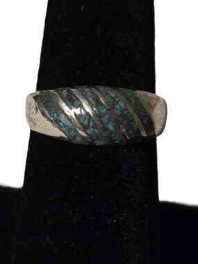 Vintage Mexican Turquoise Inlay Sterling Silver Ring